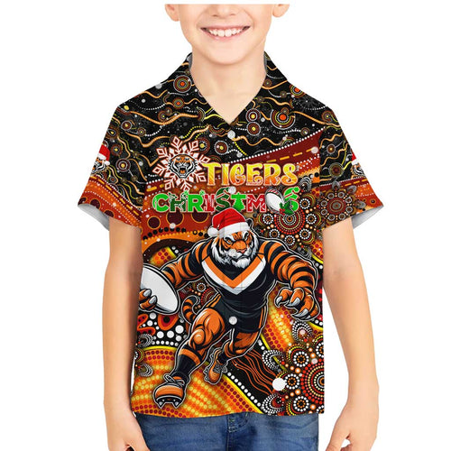 Merry Christmas Wests Tigers Family Matching Mermaid Dress and Hawaiian Shirt Aboriginal Santa Rugby Mascot - The Tigers