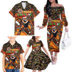Merry Christmas Wests Tigers Family Matching Off The Shoulder Long Sleeve Dress and Hawaiian Shirt Aboriginal Santa Rugby Mascot - The Tigers