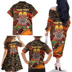 Merry Christmas Wests Tigers Family Matching Off The Shoulder Long Sleeve Dress and Hawaiian Shirt Aboriginal Santa Rugby Mascot - The Tigers