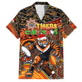 Merry Christmas Wests Tigers Family Matching Off The Shoulder Long Sleeve Dress and Hawaiian Shirt Aboriginal Santa Rugby Mascot - The Tigers