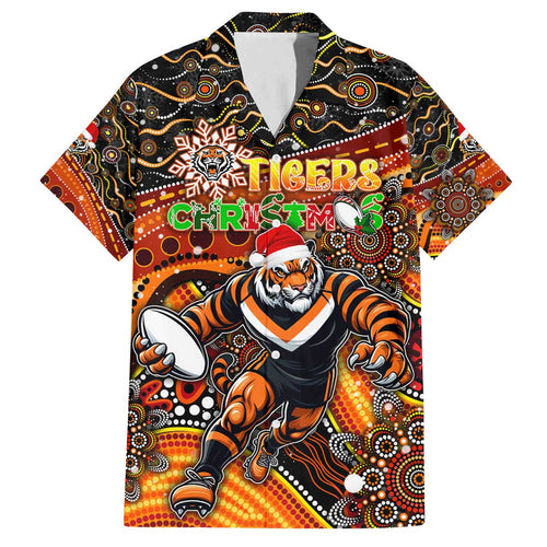 Merry Christmas Wests Tigers Family Matching Off The Shoulder Long Sleeve Dress and Hawaiian Shirt Aboriginal Santa Rugby Mascot - The Tigers