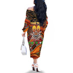 Merry Christmas Wests Tigers Family Matching Off The Shoulder Long Sleeve Dress and Hawaiian Shirt Aboriginal Santa Rugby Mascot - The Tigers