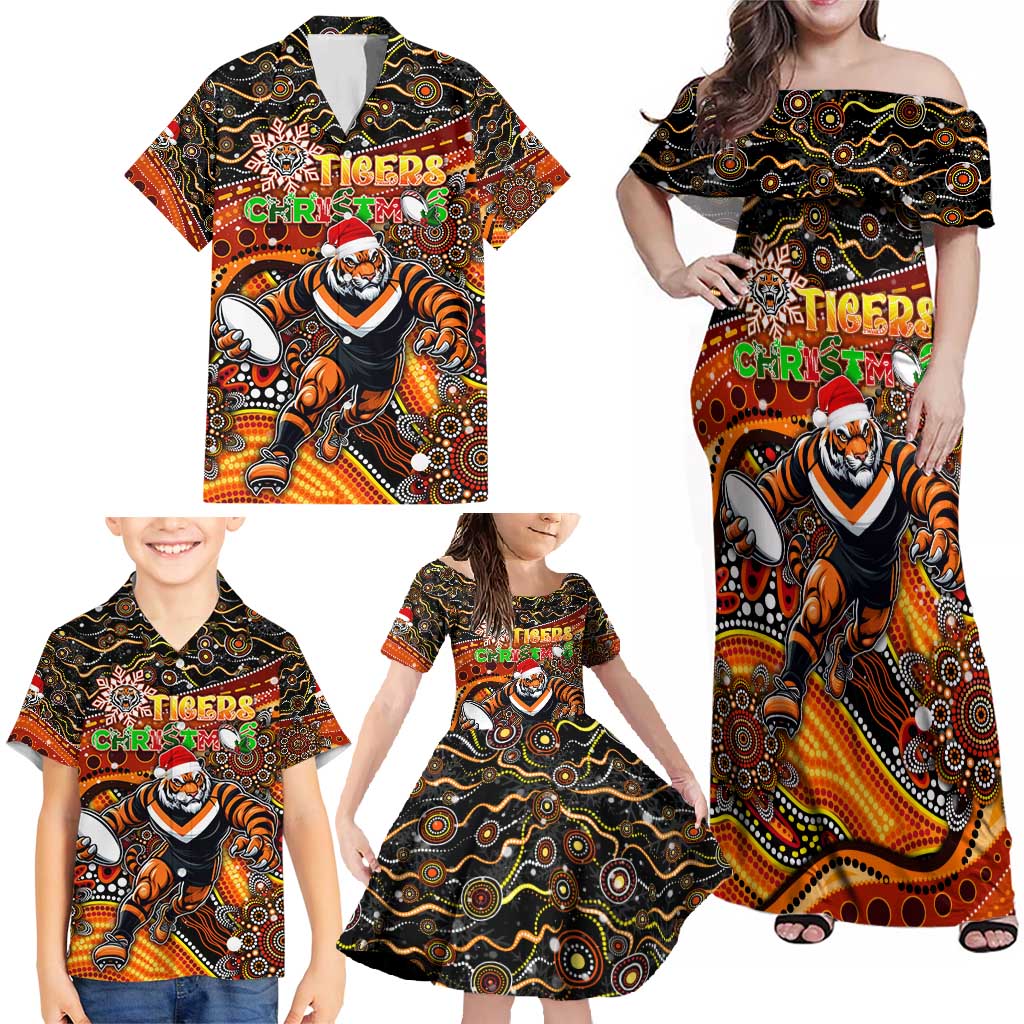 Merry Christmas Wests Tigers Family Matching Off Shoulder Maxi Dress and Hawaiian Shirt Aboriginal Santa Rugby Mascot - The Tigers