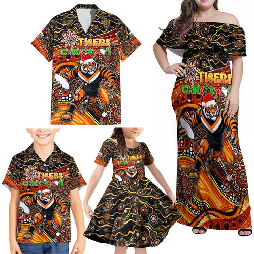 Merry Christmas Wests Tigers Family Matching Off Shoulder Maxi Dress and Hawaiian Shirt Aboriginal Santa Rugby Mascot - The Tigers