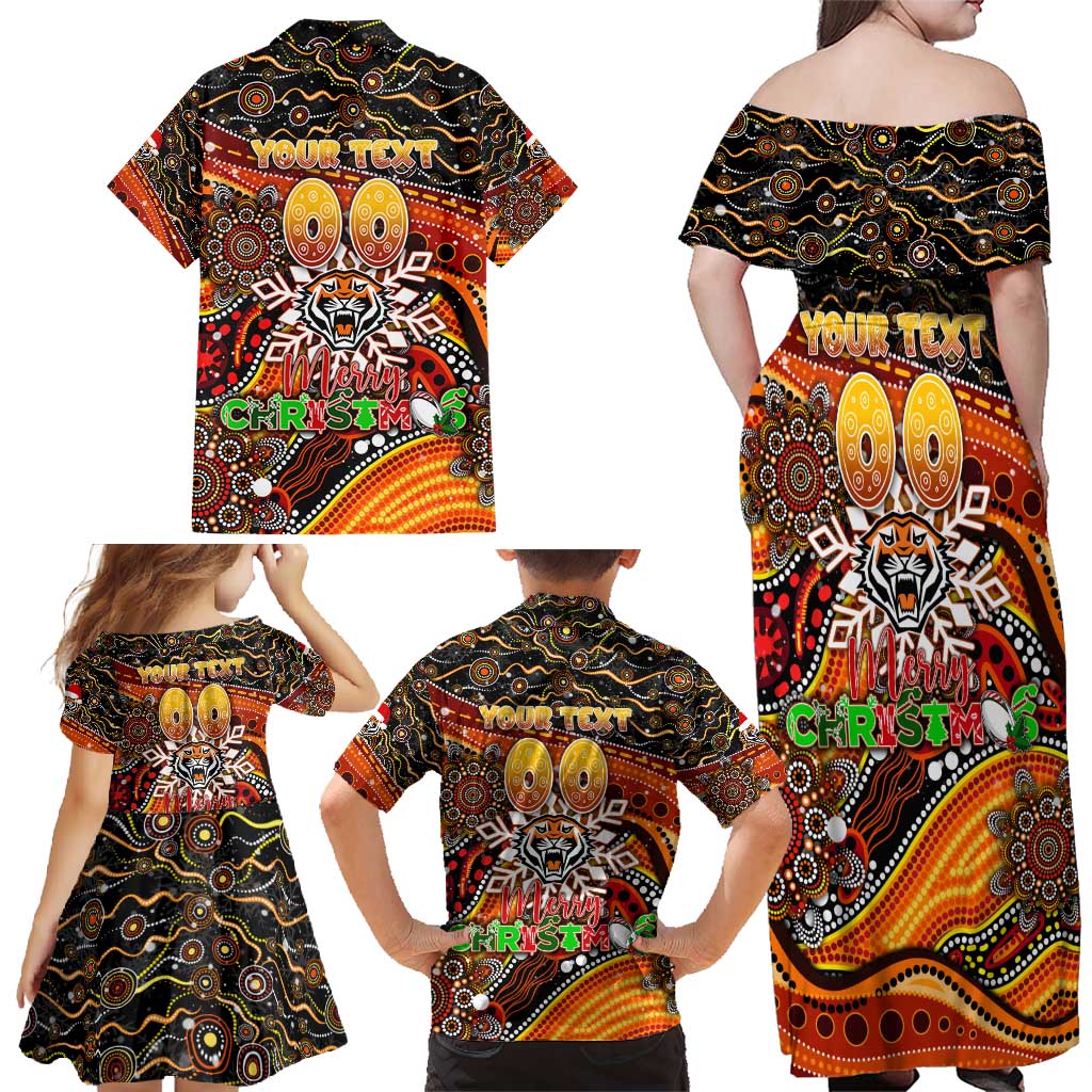 Merry Christmas Wests Tigers Family Matching Off Shoulder Maxi Dress and Hawaiian Shirt Aboriginal Santa Rugby Mascot - The Tigers