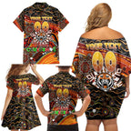 Merry Christmas Wests Tigers Family Matching Off Shoulder Short Dress and Hawaiian Shirt Aboriginal Santa Rugby Mascot - The Tigers