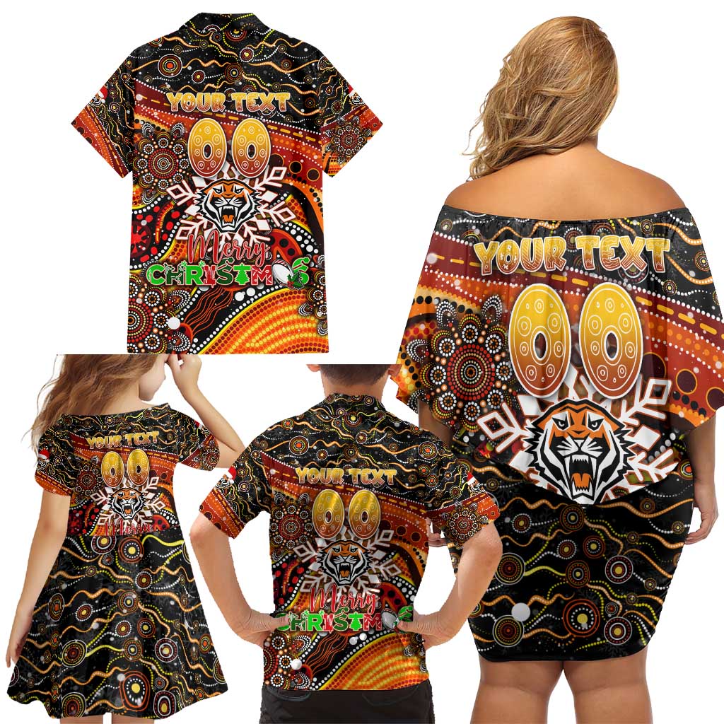 Merry Christmas Wests Tigers Family Matching Off Shoulder Short Dress and Hawaiian Shirt Aboriginal Santa Rugby Mascot - The Tigers