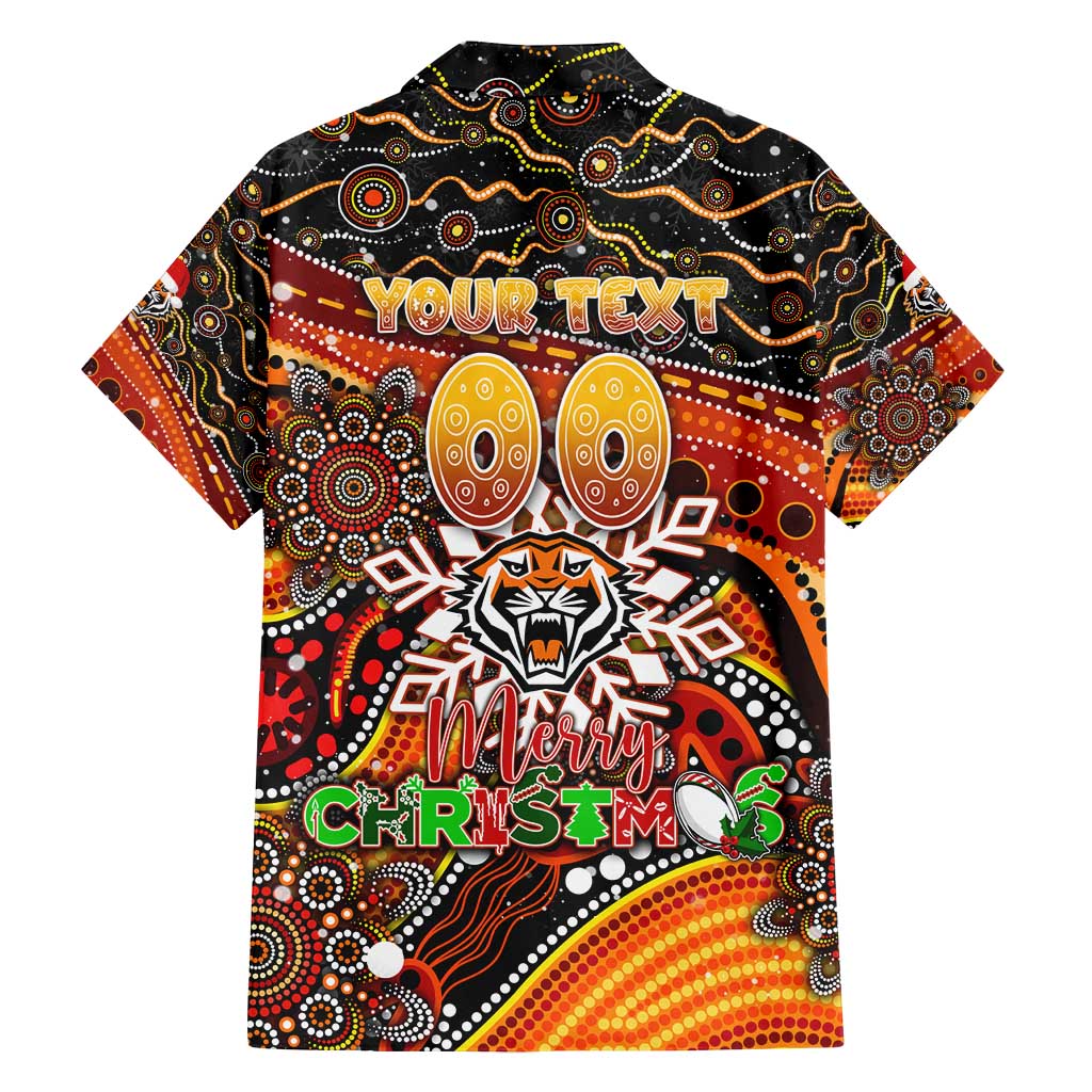 Merry Christmas Wests Tigers Family Matching Off Shoulder Short Dress and Hawaiian Shirt Aboriginal Santa Rugby Mascot - The Tigers