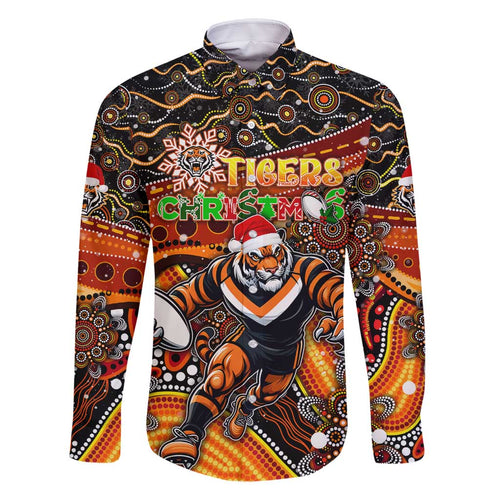 Merry Christmas Wests Tigers Family Matching Off Shoulder Short Dress and Hawaiian Shirt Aboriginal Santa Rugby Mascot - The Tigers