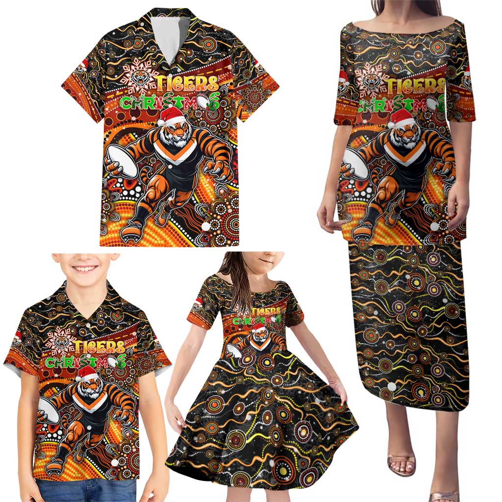 Merry Christmas Wests Tigers Family Matching Puletasi and Hawaiian Shirt Aboriginal Santa Rugby Mascot - The Tigers