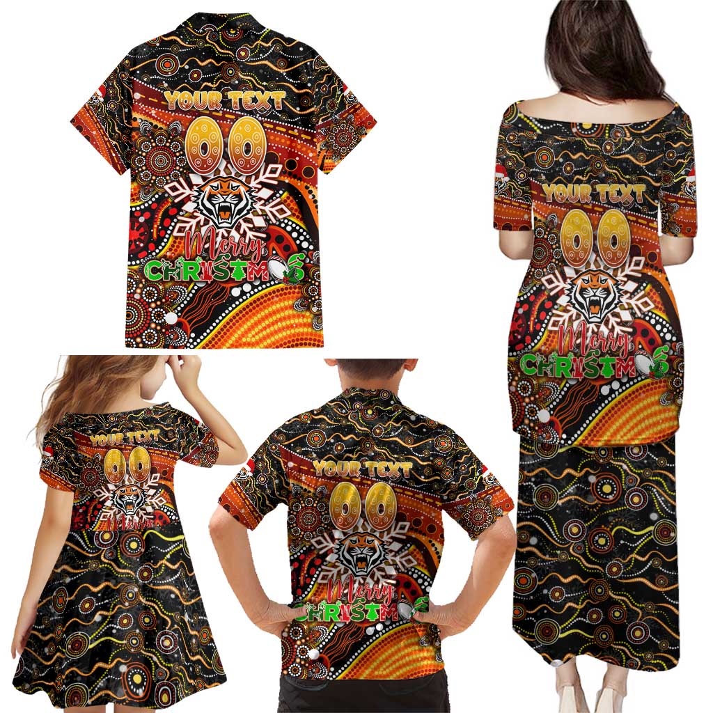 Merry Christmas Wests Tigers Family Matching Puletasi and Hawaiian Shirt Aboriginal Santa Rugby Mascot - The Tigers