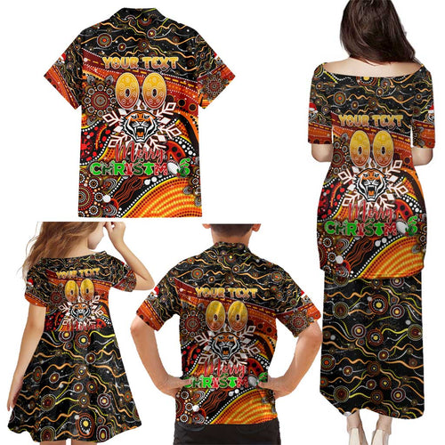 Merry Christmas Wests Tigers Family Matching Puletasi and Hawaiian Shirt Aboriginal Santa Rugby Mascot - The Tigers