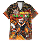 Merry Christmas Wests Tigers Family Matching Puletasi and Hawaiian Shirt Aboriginal Santa Rugby Mascot - The Tigers