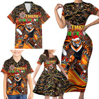 Merry Christmas Wests Tigers Family Matching Short Sleeve Bodycon Dress and Hawaiian Shirt Aboriginal Santa Rugby Mascot - The Tigers