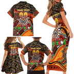 Merry Christmas Wests Tigers Family Matching Short Sleeve Bodycon Dress and Hawaiian Shirt Aboriginal Santa Rugby Mascot - The Tigers
