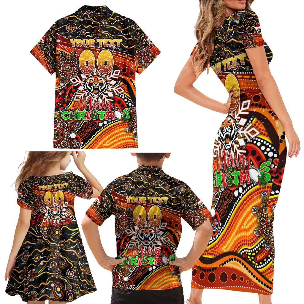 Merry Christmas Wests Tigers Family Matching Short Sleeve Bodycon Dress and Hawaiian Shirt Aboriginal Santa Rugby Mascot - The Tigers