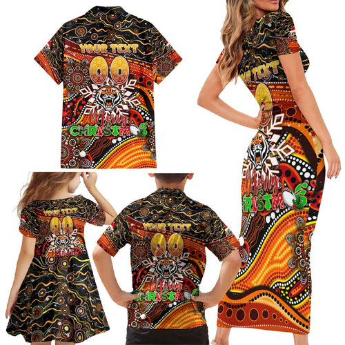 Merry Christmas Wests Tigers Family Matching Short Sleeve Bodycon Dress and Hawaiian Shirt Aboriginal Santa Rugby Mascot - The Tigers