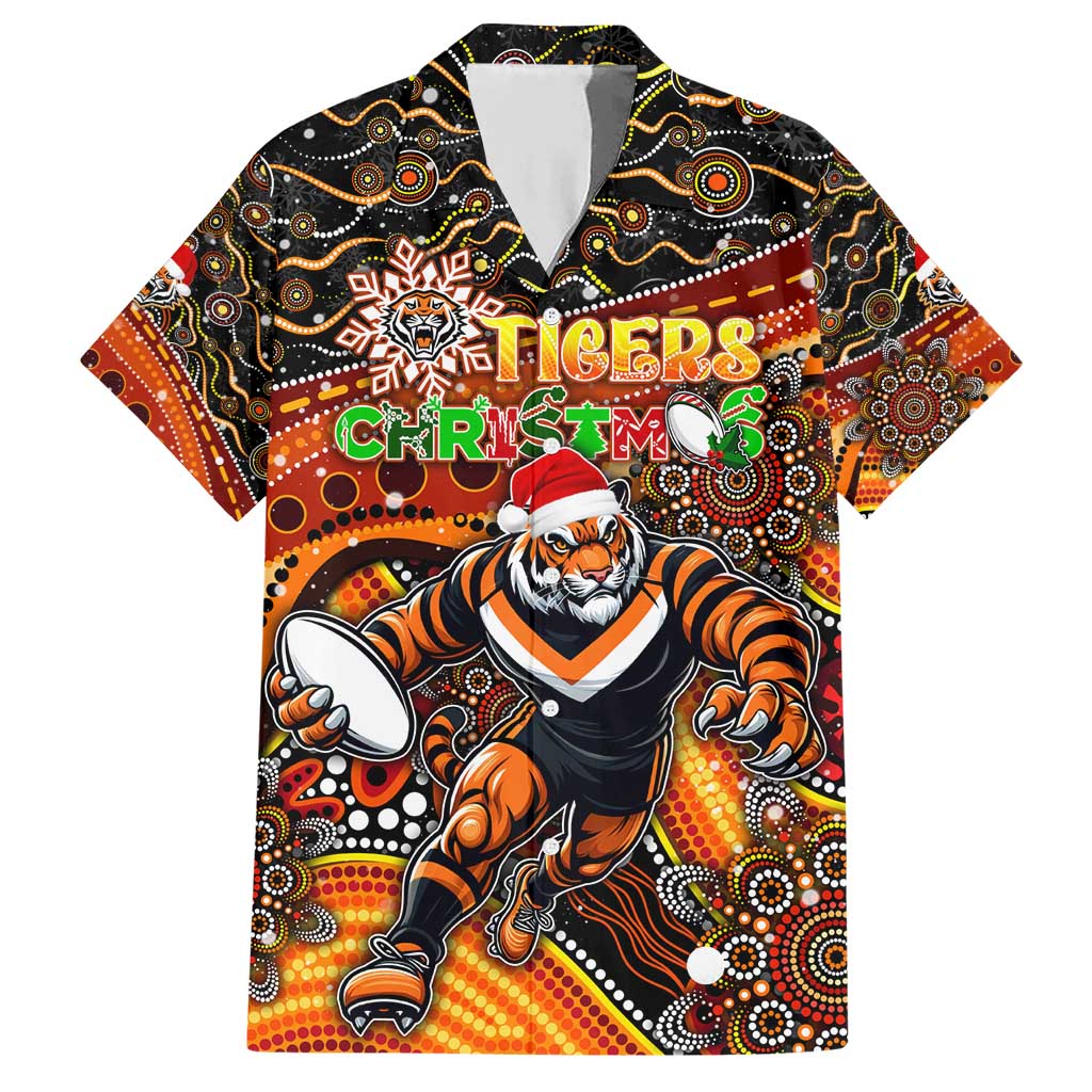 Merry Christmas Wests Tigers Family Matching Short Sleeve Bodycon Dress and Hawaiian Shirt Aboriginal Santa Rugby Mascot - The Tigers