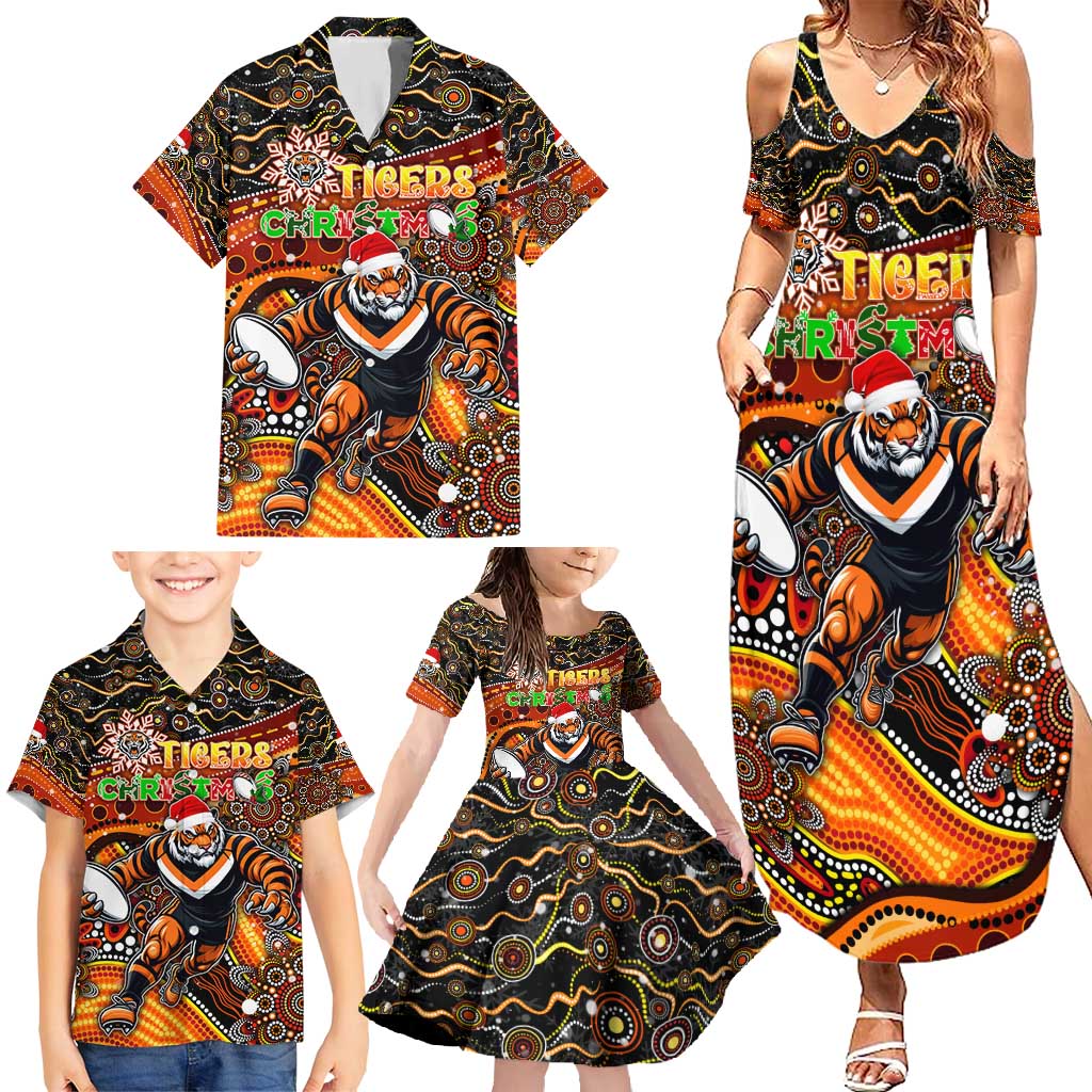 Merry Christmas Wests Tigers Family Matching Summer Maxi Dress and Hawaiian Shirt Aboriginal Santa Rugby Mascot - The Tigers