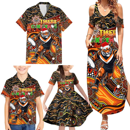 Merry Christmas Wests Tigers Family Matching Summer Maxi Dress and Hawaiian Shirt Aboriginal Santa Rugby Mascot - The Tigers