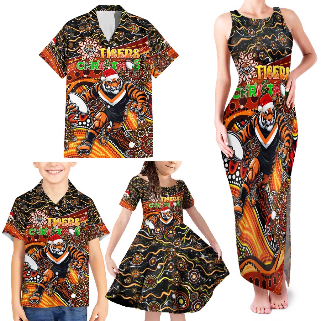 Merry Christmas Wests Tigers Family Matching Tank Maxi Dress and Hawaiian Shirt Aboriginal Santa Rugby Mascot - The Tigers