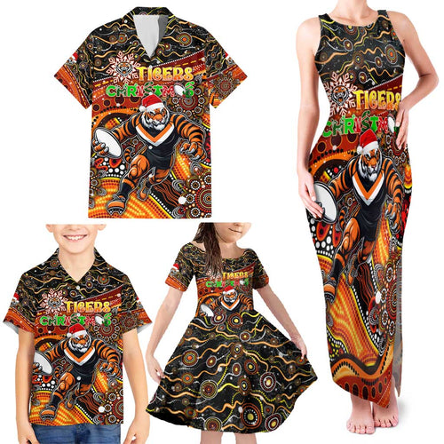 Merry Christmas Wests Tigers Family Matching Tank Maxi Dress and Hawaiian Shirt Aboriginal Santa Rugby Mascot - The Tigers