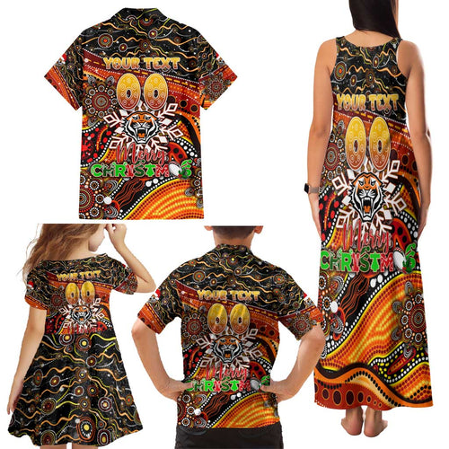 Merry Christmas Wests Tigers Family Matching Tank Maxi Dress and Hawaiian Shirt Aboriginal Santa Rugby Mascot - The Tigers