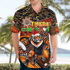 Merry Christmas Wests Tigers Hawaiian Shirt Aboriginal Santa Rugby Mascot - The Tigers