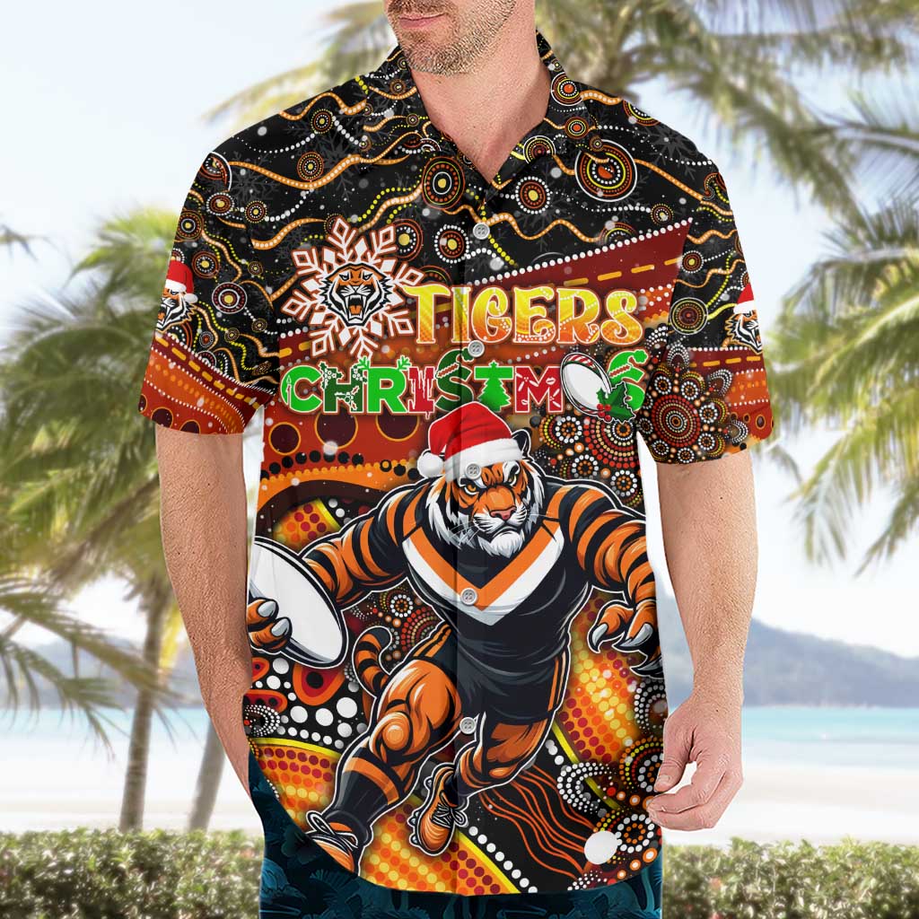 Merry Christmas Wests Tigers Hawaiian Shirt Aboriginal Santa Rugby Mascot - The Tigers