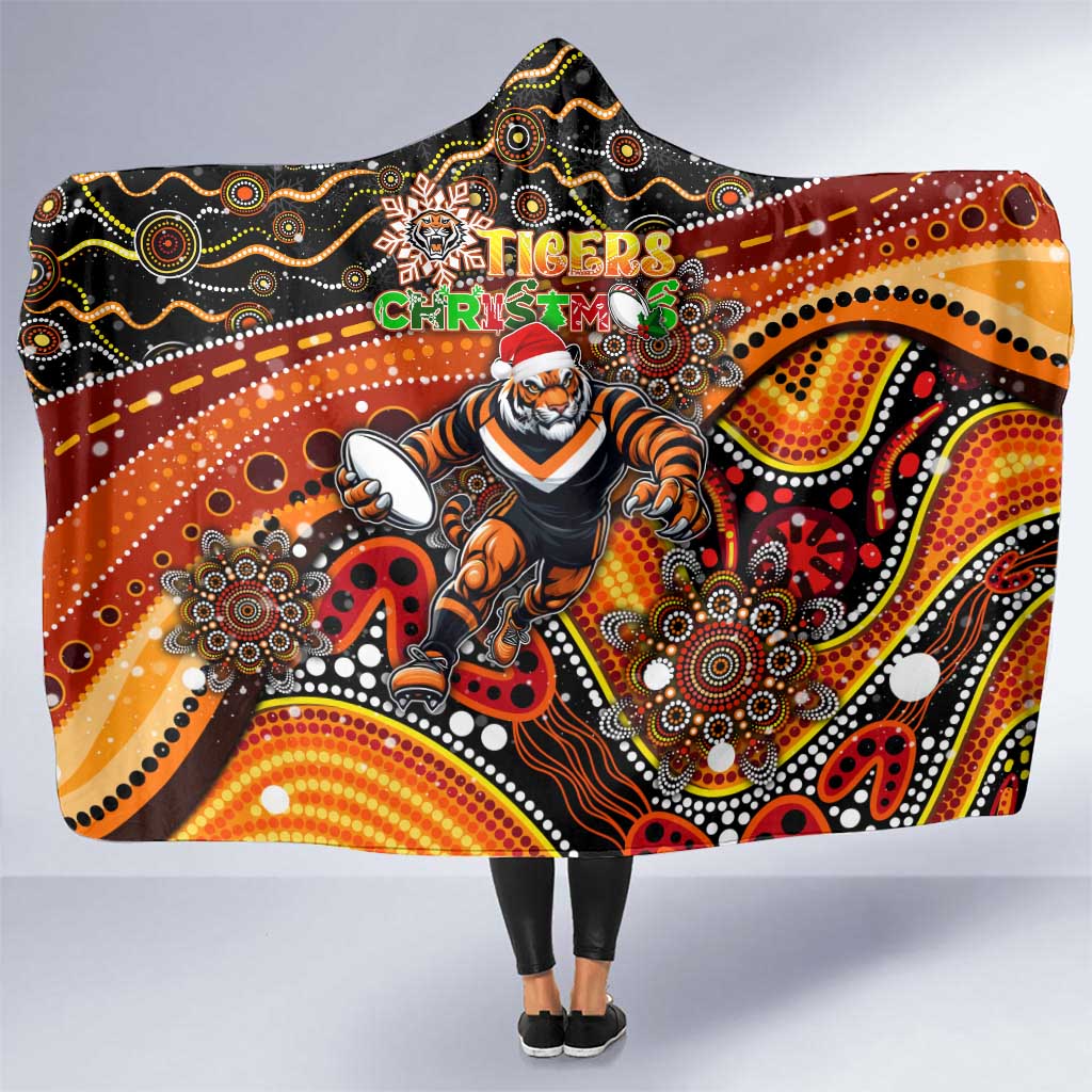 Merry Christmas Wests Tigers Hooded Blanket Aboriginal Santa Rugby Mascot - The Tigers