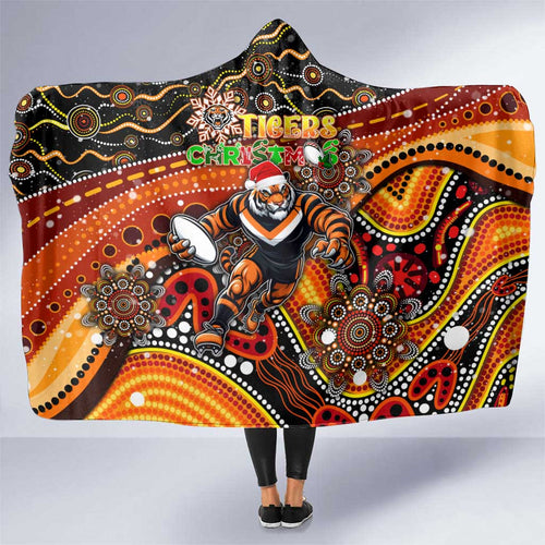 Merry Christmas Wests Tigers Hooded Blanket Aboriginal Santa Rugby Mascot - The Tigers