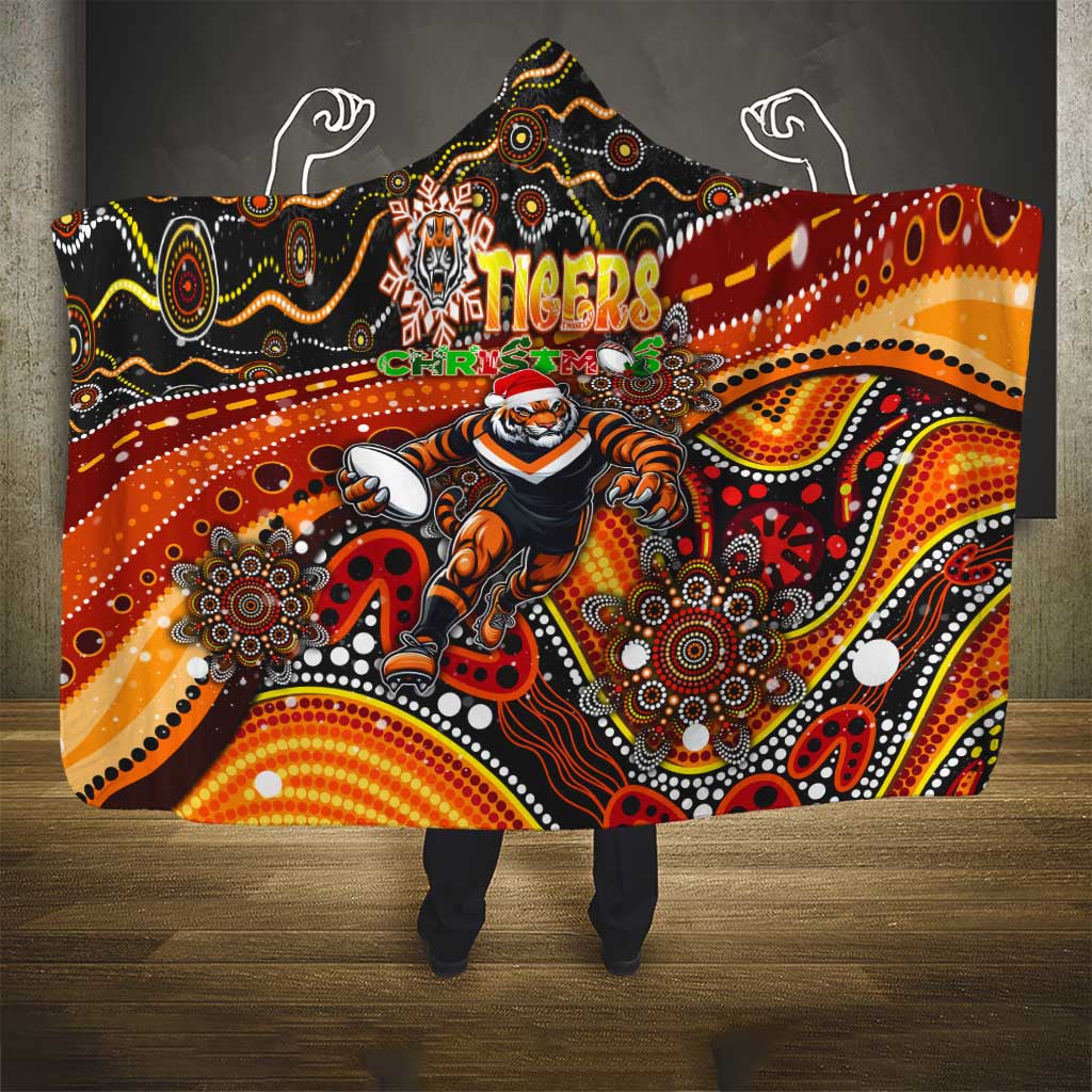 Merry Christmas Wests Tigers Hooded Blanket Aboriginal Santa Rugby Mascot - The Tigers