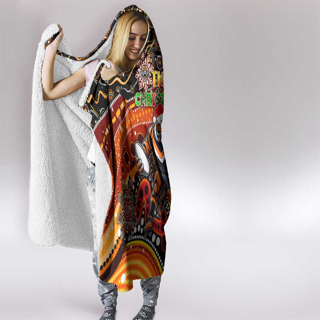 Merry Christmas Wests Tigers Hooded Blanket Aboriginal Santa Rugby Mascot - The Tigers