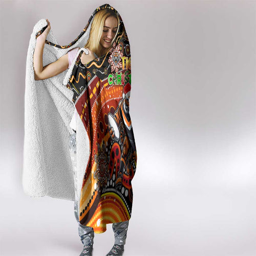 Merry Christmas Wests Tigers Hooded Blanket Aboriginal Santa Rugby Mascot - The Tigers