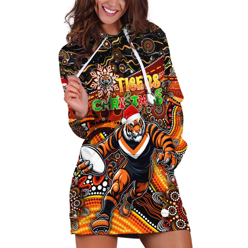 Merry Christmas Wests Tigers Hoodie Dress Aboriginal Santa Rugby Mascot - The Tigers