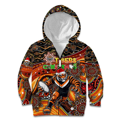Merry Christmas Wests Tigers Kid Hoodie Aboriginal Santa Rugby Mascot - The Tigers