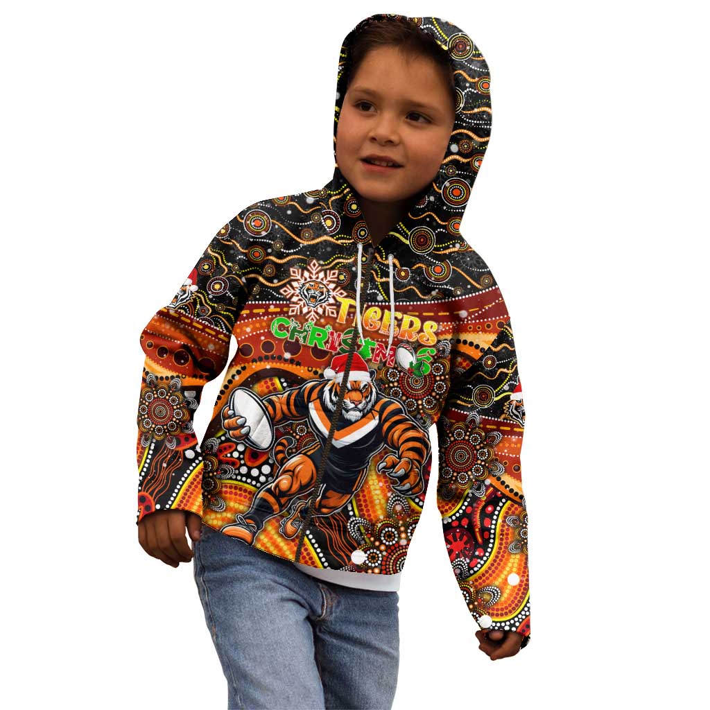 Merry Christmas Wests Tigers Kid Hoodie Aboriginal Santa Rugby Mascot - The Tigers