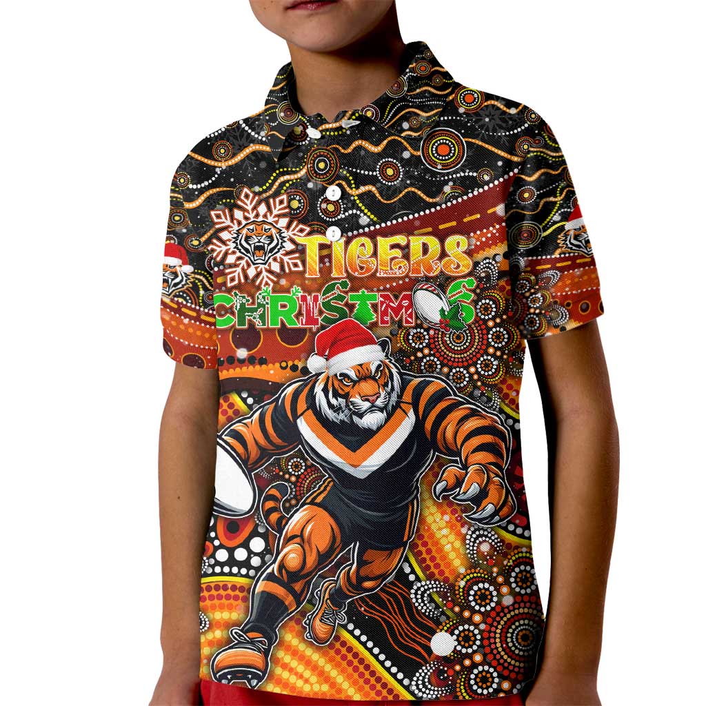 Merry Christmas Wests Tigers Kid Polo Shirt Aboriginal Santa Rugby Mascot - The Tigers
