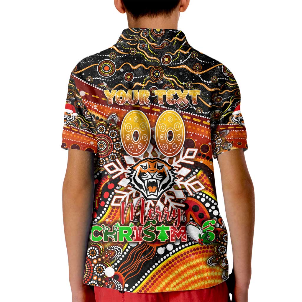 Merry Christmas Wests Tigers Kid Polo Shirt Aboriginal Santa Rugby Mascot - The Tigers