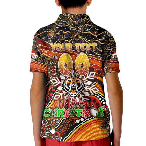 Merry Christmas Wests Tigers Kid Polo Shirt Aboriginal Santa Rugby Mascot - The Tigers