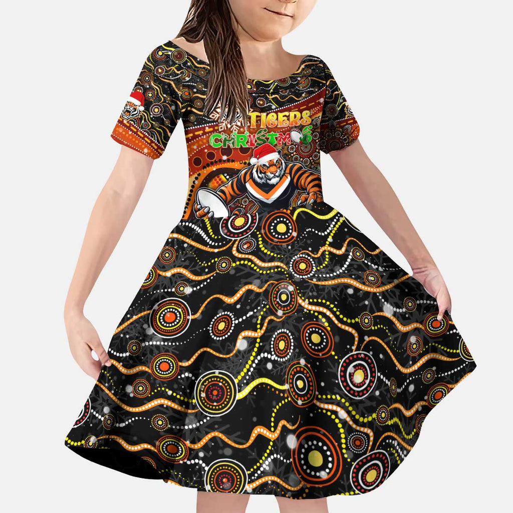 Merry Christmas Wests Tigers Kid Short Sleeve Dress Aboriginal Santa Rugby Mascot - The Tigers