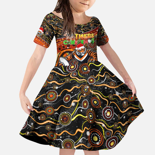 Merry Christmas Wests Tigers Kid Short Sleeve Dress Aboriginal Santa Rugby Mascot - The Tigers