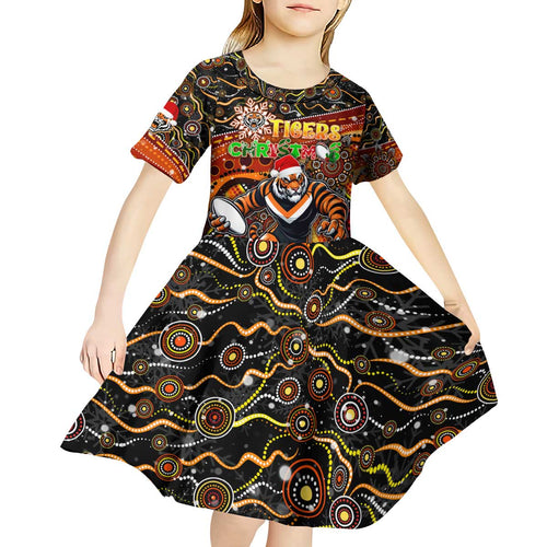 Merry Christmas Wests Tigers Kid Short Sleeve Dress Aboriginal Santa Rugby Mascot - The Tigers