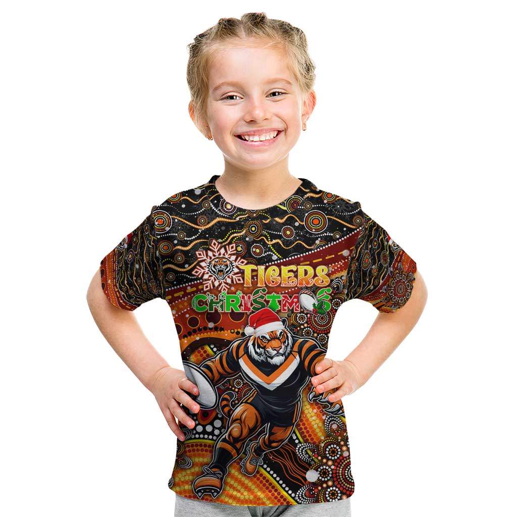 Merry Christmas Wests Tigers Kid T Shirt Aboriginal Santa Rugby Mascot - The Tigers