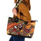Merry Christmas Wests Tigers Leather Tote Bag Aboriginal Santa Rugby Mascot - The Tigers