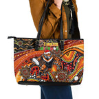 Merry Christmas Wests Tigers Leather Tote Bag Aboriginal Santa Rugby Mascot - The Tigers