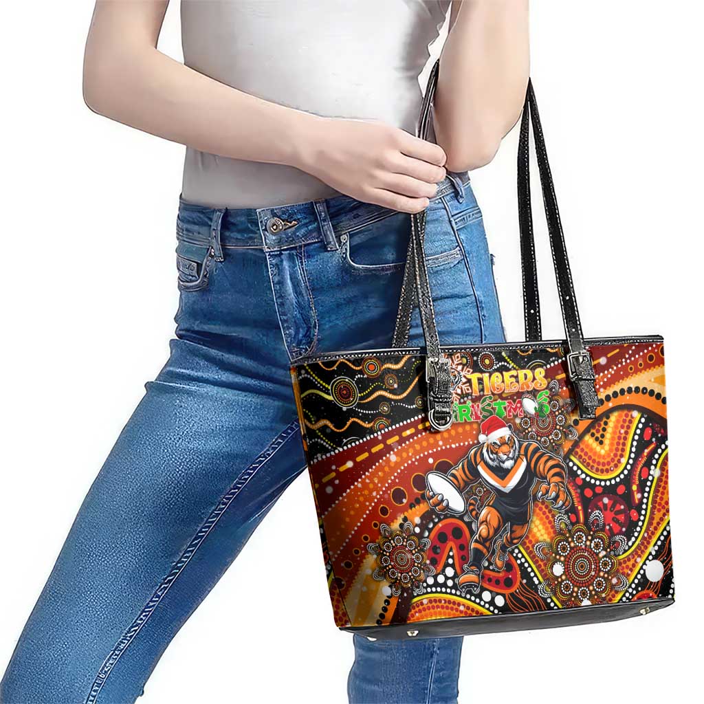 Merry Christmas Wests Tigers Leather Tote Bag Aboriginal Santa Rugby Mascot - The Tigers