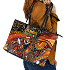 Merry Christmas Wests Tigers Leather Tote Bag Aboriginal Santa Rugby Mascot - The Tigers