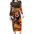 Merry Christmas Wests Tigers Long Sleeve Bodycon Dress Aboriginal Santa Rugby Mascot - The Tigers