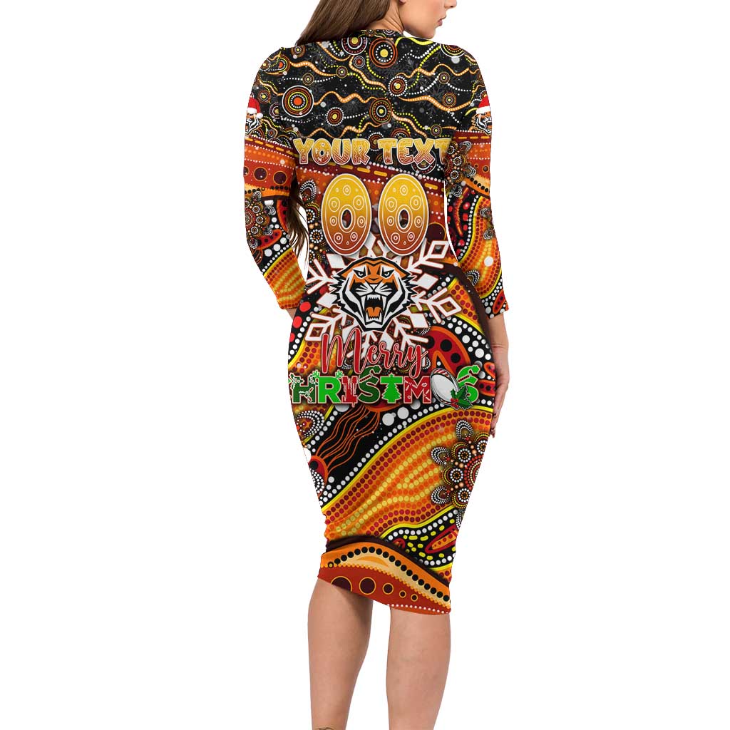 Merry Christmas Wests Tigers Long Sleeve Bodycon Dress Aboriginal Santa Rugby Mascot - The Tigers